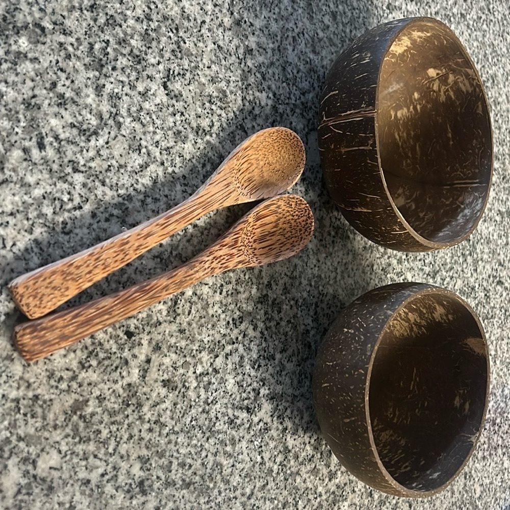 All Natural Coconut bowls and Wooden Spoons